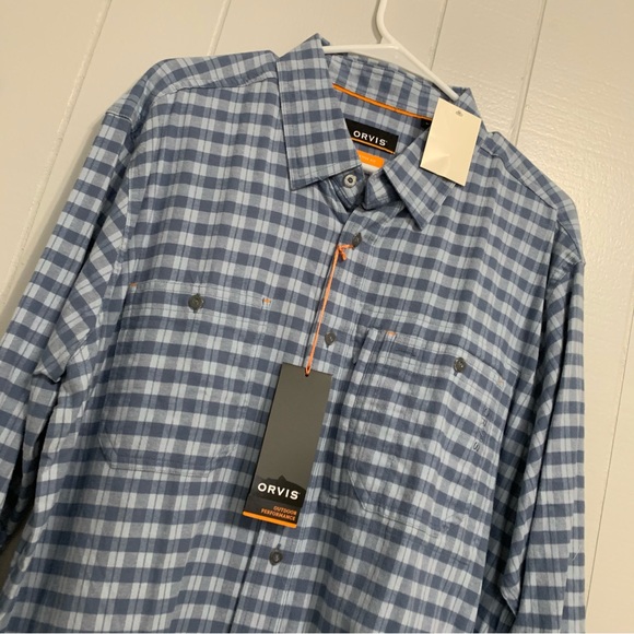 NWT Men’s Blue Plaid Orvis Cotton Active Fit Long-Sleeved Button Down Shirt - Picture 2 of 6